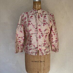 TRACY REESE VTG Women's Silk Embroidered Floral Snap Front Jacket Small